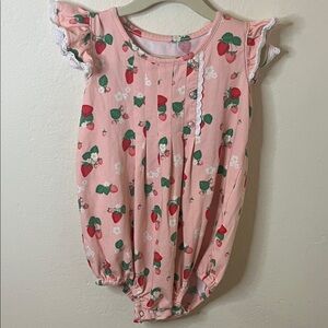 Pink Strawberry Print Girl Romper